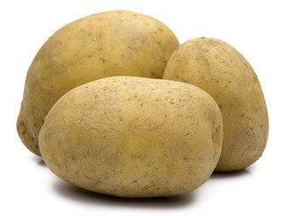 Heap of potatoes isolated on white background.
