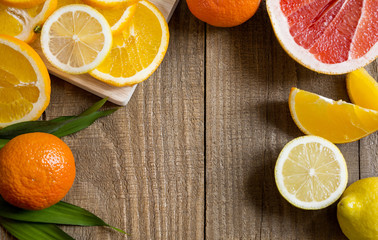 citrus fruits on the wooden table