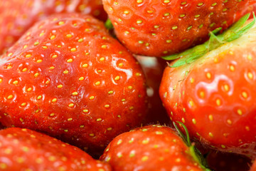 Fresh Red Strawberries Macro In Fruit Market