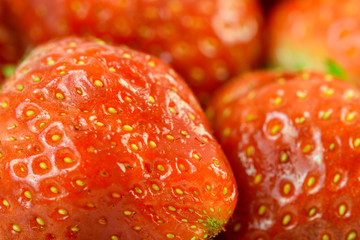 Fresh Red Strawberries Macro In Fruit Market
