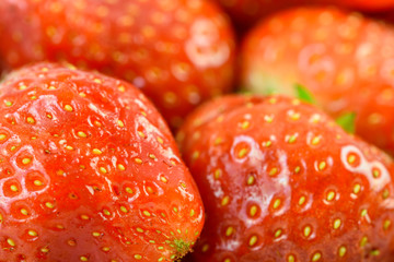 Fresh Red Strawberries Macro In Fruit Market