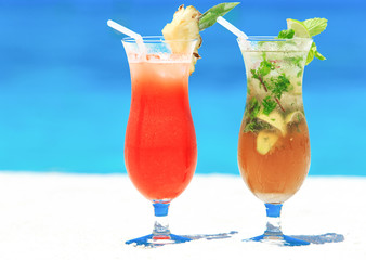 cocktail with blur beach on background