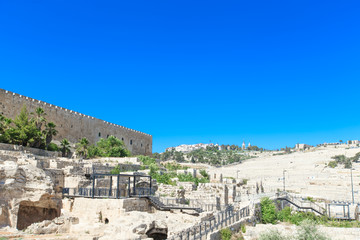 Fototapeta na wymiar Ancient ruins in the center of Jerusalem, Israel