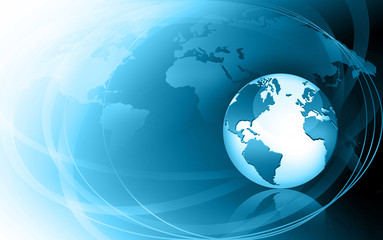 Best Internet Concept of global business. Globe, glowing lines on technological background. Electronics, Wi-Fi, rays, symbols Internet, television, mobile and satellite communications