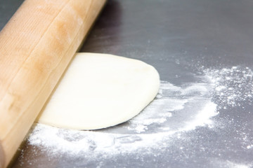 Preparation of the dough.The dough is rolled out into a thin lay