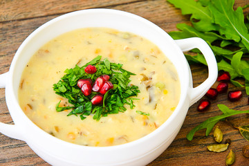 Healthy and Diet Food: Soup of Fish with Pomegranate