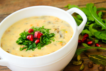 Healthy and Diet Food: Soup of Fish with Pomegranate