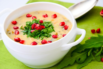 Healthy and Diet Food: Soup of Fish with Pomegranate