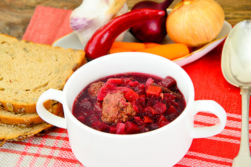 Healthy Food: Soup with Beets, Green Beans and Vegetables