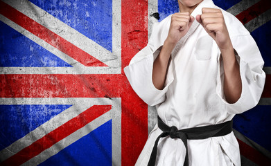 karate fighter and united kingdom flag