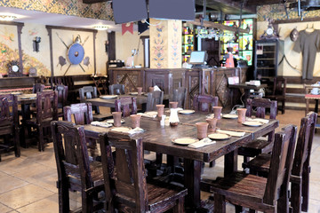 The interior of the restaurant in the old Russian style