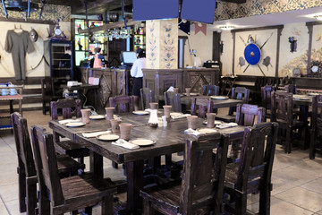 The interior of the restaurant in the old Russian style