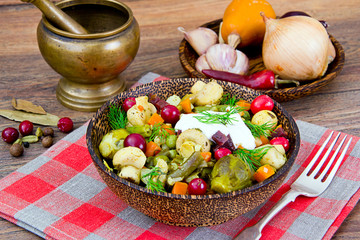 Vegetable Stew, Pumpkin, Mushrooms, Carrots, Peas, Beans, Cranbe