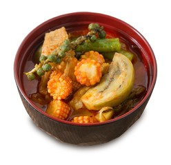 Red Curry with Pork and Coconut Milk on White