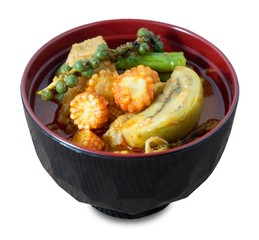 Red Curry with Pork and Coconut Milk on White