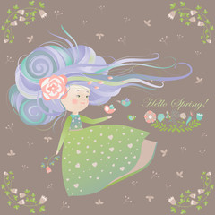 Cute girl with streaming hair