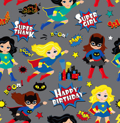 Fototapeta na wymiar Seamless superhero girls background pattern in vector.