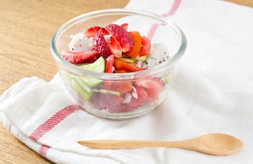 Glass Bowl of Delicious Refreshing Fruits Salad