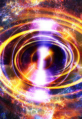 Audio music Speaker and note. Cosmic space and stars, abstract cosmic  background.