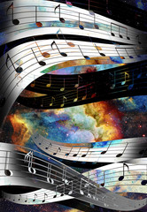 music note and Space and stars with abstrtact color background.