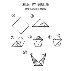 hand drawn illustration step by step of glass origami