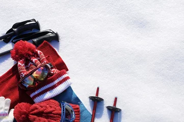 Fotobehang Ski-uitrusting sneeuw achtergrond, kopieer ruimte © david_franklin