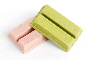 Matcha green tea and strawberry chocolate wafer