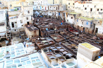 Traditional tennery and dyeworks in Fes, Morocco