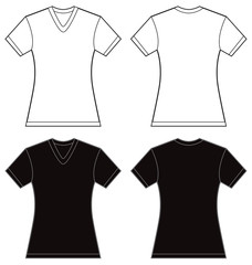 Black White Women's V-Neck Shirt Design Template