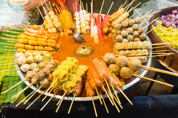 Platter of Thai skewered food