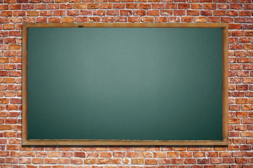 Blackboard on the brick wall - obrazy, fototapety, plakaty