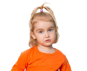 Little Funny girl in orange blouse - 99664737