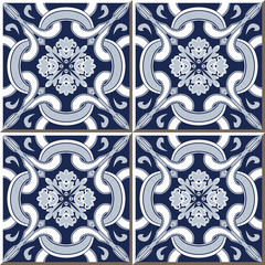 Vintage seamless wall tiles of cross curve kaleidoscope flower, Moroccan, Portuguese.
