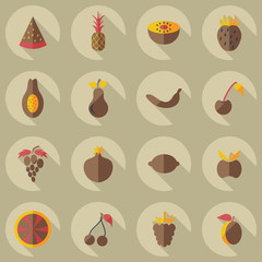 Flat concept, set modern design with shadow fruit