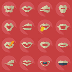 Flat concept, set modern design with shadow lips