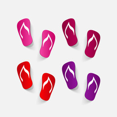 Realistic paper sticker: beach flip flops