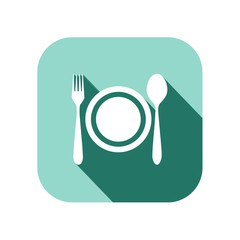 Dish fork and spoon icon with long shadow