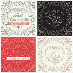 Happy valentines day! Vector set of borders with floral pattern and  text  at retro style