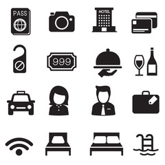 Hotel silhouette icons Set