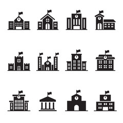 School building icons set