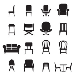 Chair & Seating icons set Vector illustration - obrazy, fototapety, plakaty