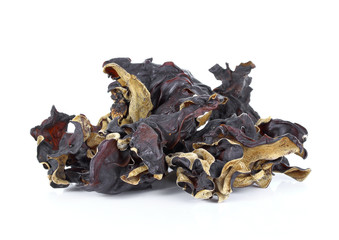 Dried ear mushroom on white background.