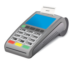 POS terminal and printed reciept on white