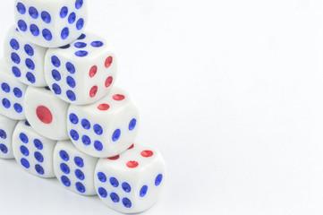 White dice stacking with close up view