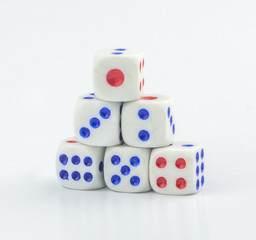 White dice stacking with close up view