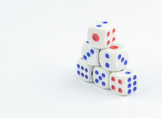 White dice stacking with close up view
