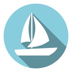 Flat Ship Silhouette with Long Shadow in a circle