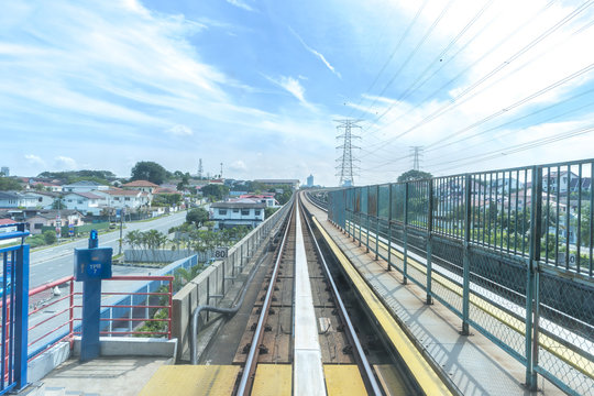 light railway with blue skies