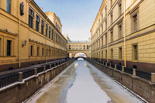 Winter Canal bridges at the State Hermitage Museum in St. Peters