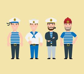 cartoon sailor characters set captain